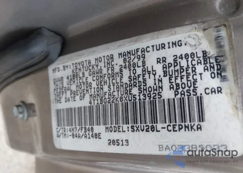 1999 Toyota Camry Le from USA, damaged, VIN 4T1BG22K0XU513925